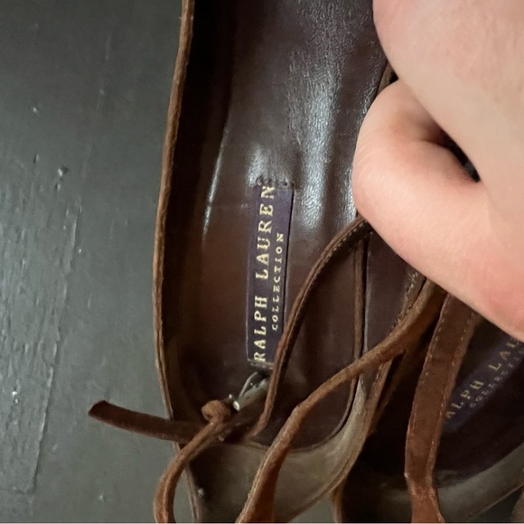 Ralph Lauren Purple Label Brown Suede Heel Strap Heels, size 9 - Picture 3 of 6